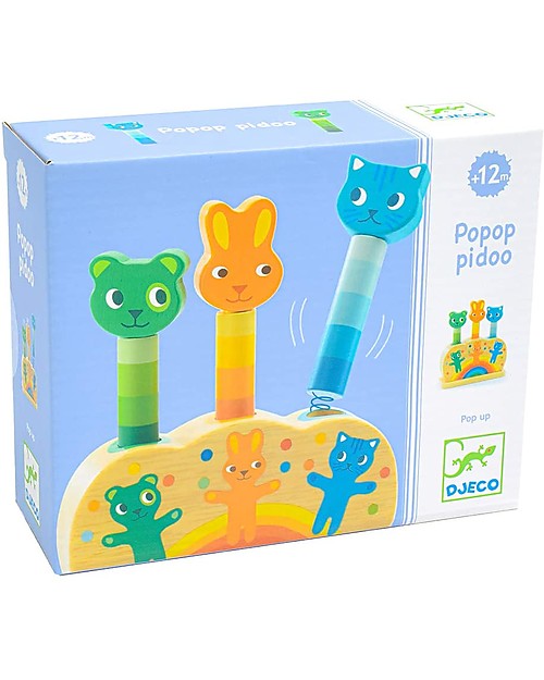Djeco Pop up Toy Pipop Pidoo - Push the Animal Down for Bouncing Wooden Animals