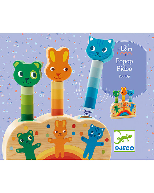 Djeco Pop up Toy Pipop Pidoo - Push the Animal Down for Bouncing Wooden Animals