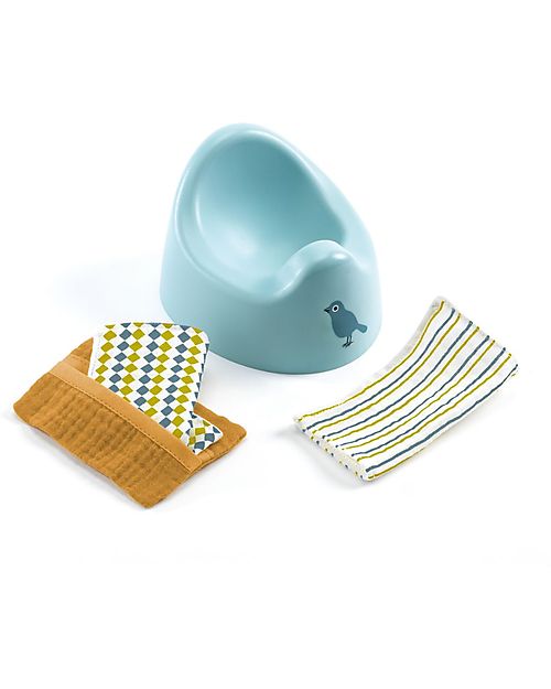 Djeco Potty Set with Wipes for Pomea Doll - Aqua Green - Learning by Playing Dolls Accessories