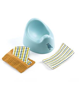 Djeco Potty Set with Wipes for Pomea Doll - Aqua Green - Learning by Playing Dolls Accessories
