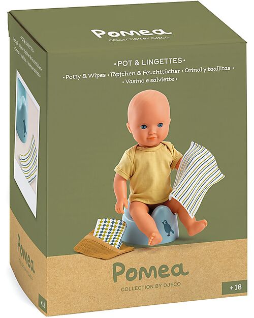 Djeco Potty Set with Wipes for Pomea Doll - Aqua Green - Learning by Playing Dolls Accessories