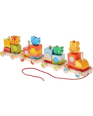 Djeco Pull Along Toy - Wooden Train with Stacking Pieces Pull Toys