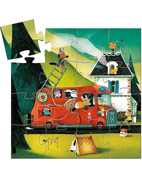 Djeco Puzzle the Fire Truck - 16 pieces - Lovely Shaped Box Puzzles