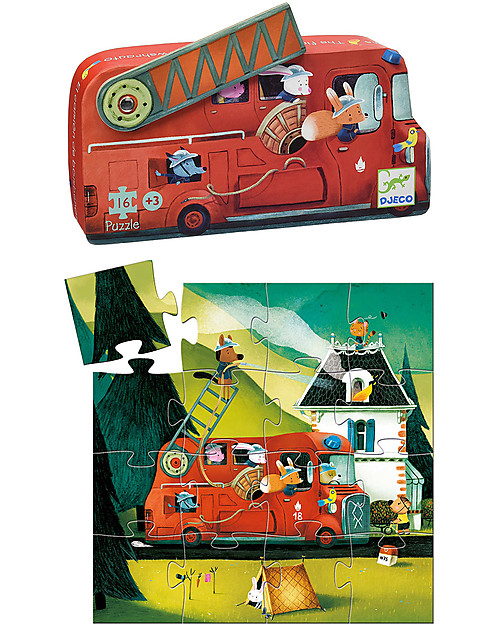 Djeco Puzzle the Fire Truck - 16 pieces - Lovely Shaped Box Puzzles