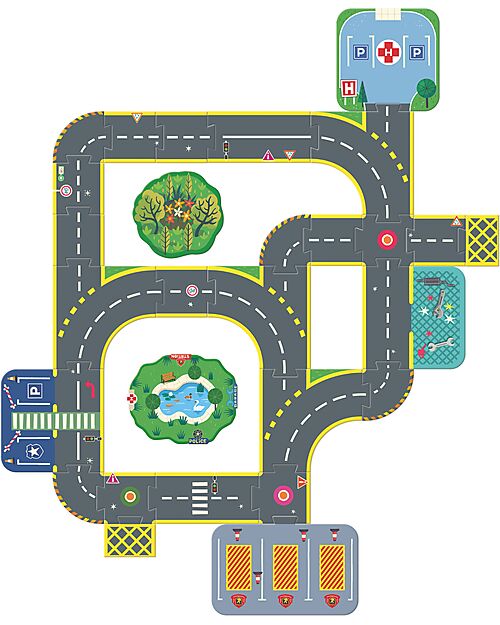 Djeco Puzzl'Up City - Floor Puzzle - 33 Pieces - Ages 3+ Wooden Toy Cars, Trains & Trucks