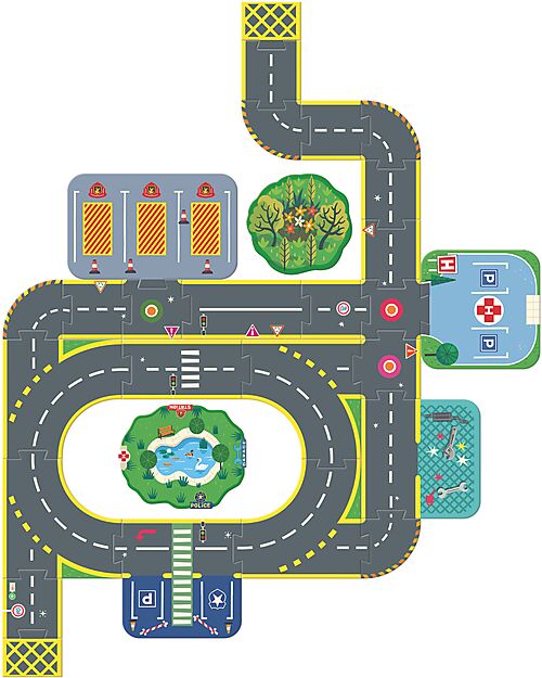 Djeco Puzzl'Up City - Floor Puzzle - 33 Pieces - Ages 3+ Wooden Toy Cars, Trains & Trucks