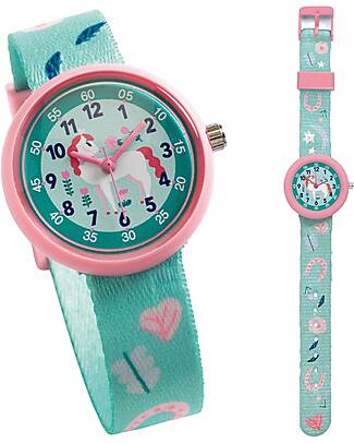 Djeco Quartz Watch - Horse - Pink Teal - Water Resistant Watches