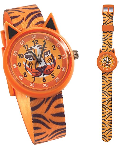 Djeco Quartz Watch - Tiger - Orange - Water Resistant Watches