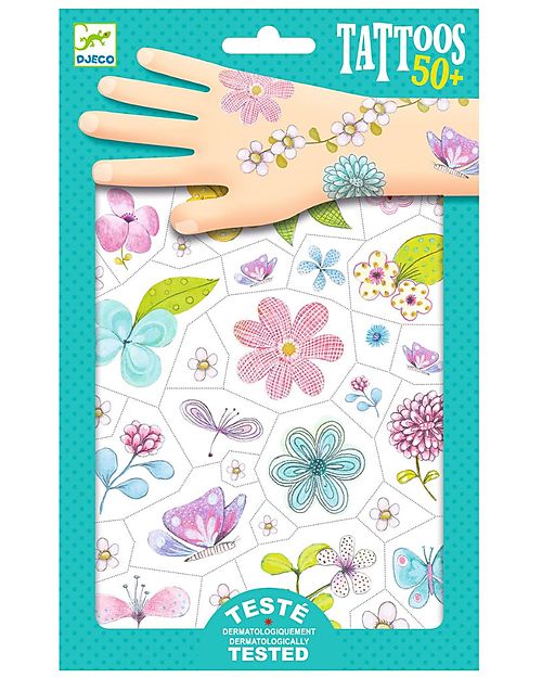 Djeco Removable Tattoos for Kids - Fair Flowers of the Fields - Dermatologically Tested Children's Tattoos