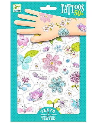 Djeco Removable Tattoos for Kids - Fair Flowers of the Fields - Dermatologically Tested Children's Tattoos