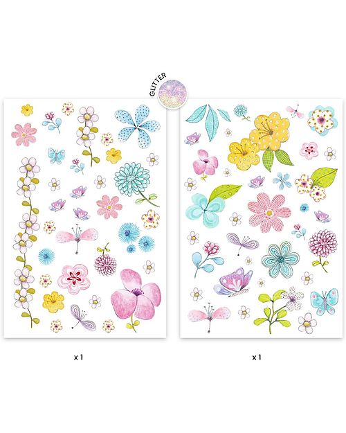Djeco Removable Tattoos for Kids - Fair Flowers of the Fields - Dermatologically Tested Children's Tattoos