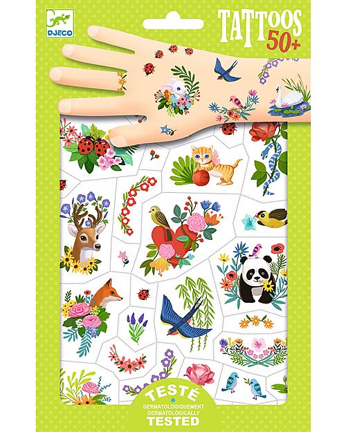 Djeco Removable Tattoos for Kids - Happy Spring - Dermatologically Tested Children's Tattoos