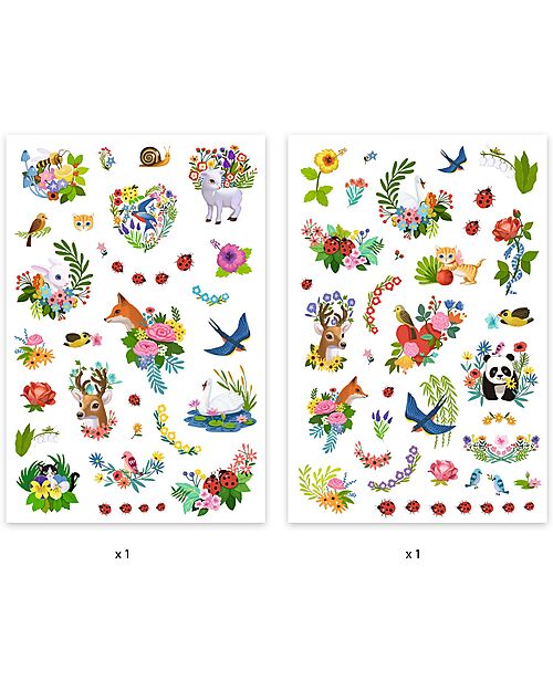 Djeco Removable Tattoos for Kids - Happy Spring - Dermatologically Tested Children's Tattoos