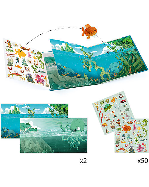 Djeco Repositionable Stickers with 2 Scenes - Adventures at sea - 4+ years Stickers & Stamps Sets
