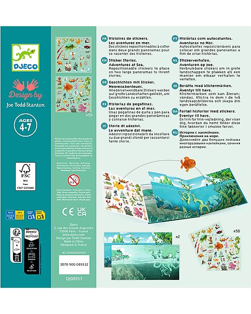 Djeco Repositionable Stickers with 2 Scenes - Adventures at sea - 4+ years Stickers & Stamps Sets