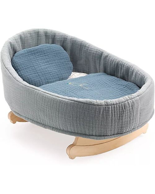 Djeco Rocking Cradle for Pomea Doll in Cotton - 39x20x27cm - Includes Pillow and Blanket Dolls Accessories