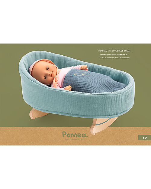 Djeco Rocking Cradle for Pomea Doll in Cotton - 39x20x27cm - Includes Pillow and Blanket Dolls Accessories