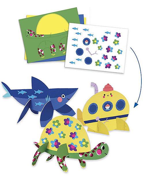 Djeco Seaside Delight Activity Set - Collage + Colouring + Mosaic Creative Toys
