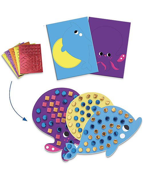 Djeco Seaside Delight Activity Set - Collage + Colouring + Mosaic Creative Toys