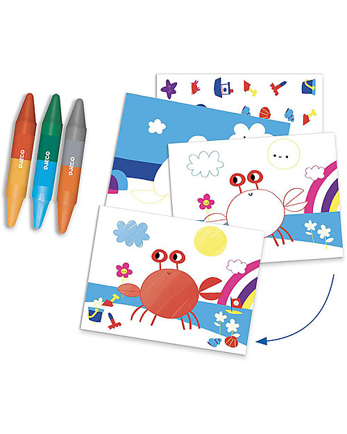 Djeco Seaside Delight Activity Set - Collage + Colouring + Mosaic Draw And Color