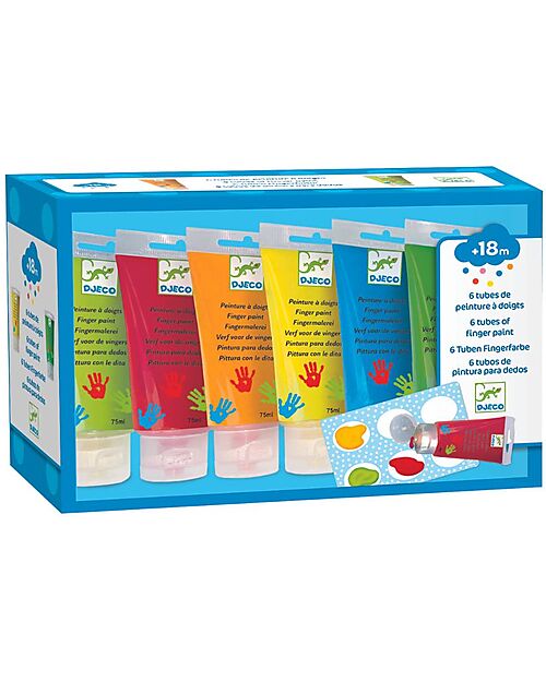 Djeco Set of 6 Finger Paint Tubes - 75ml - Non-Toxic and Washable Paints Draw And Color