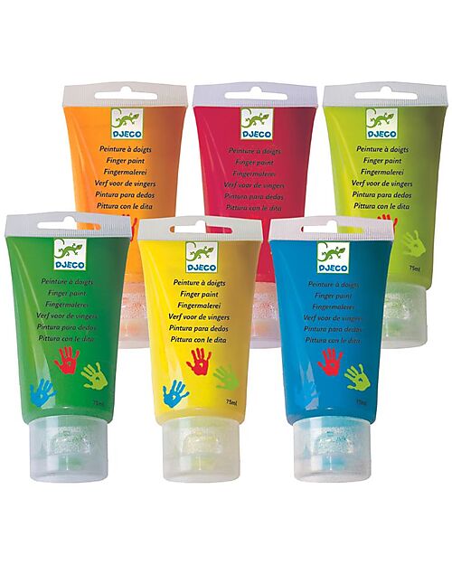 Djeco Set of 6 Finger Paint Tubes - 75ml - Non-Toxic and Washable Paints Draw And Color