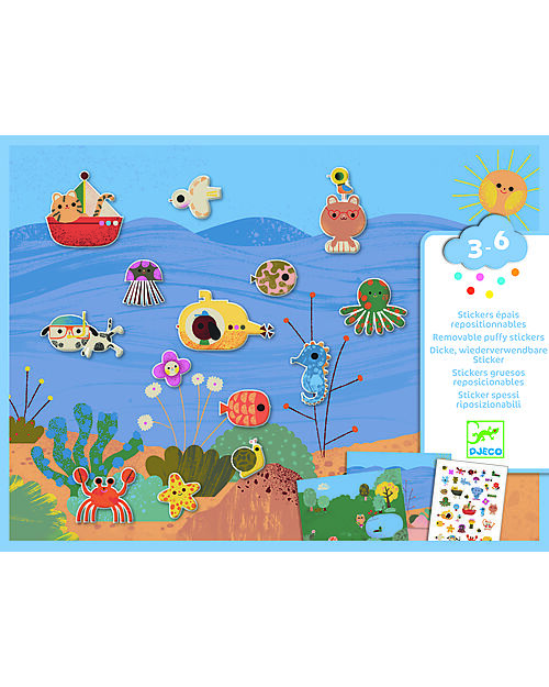 Djeco Set of Puffy Stickers - Summertime - Small Gifts For Little Ones - from 3 years Stickers & Stamps Sets