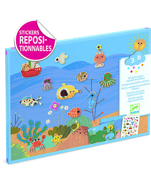 Djeco Set of Puffy Stickers - Summertime - Small Gifts For Little Ones - from 3 years Stickers & Stamps Sets