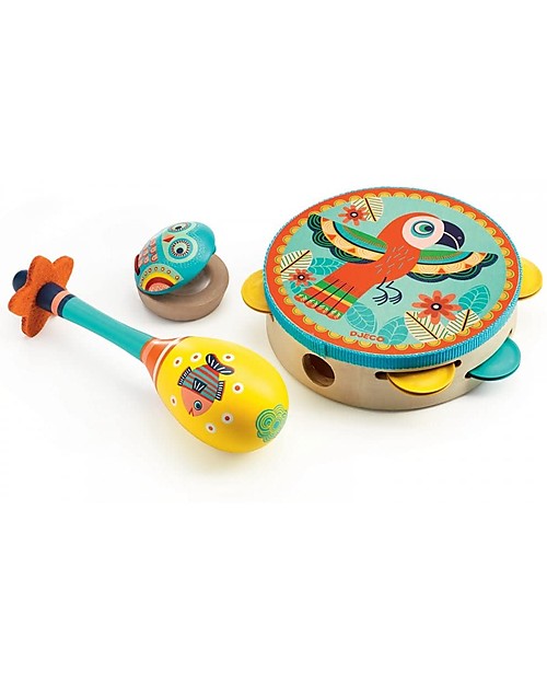 Djeco Set of Three Instruments: Tambourine + Maracas + Castanet Musical Instruments