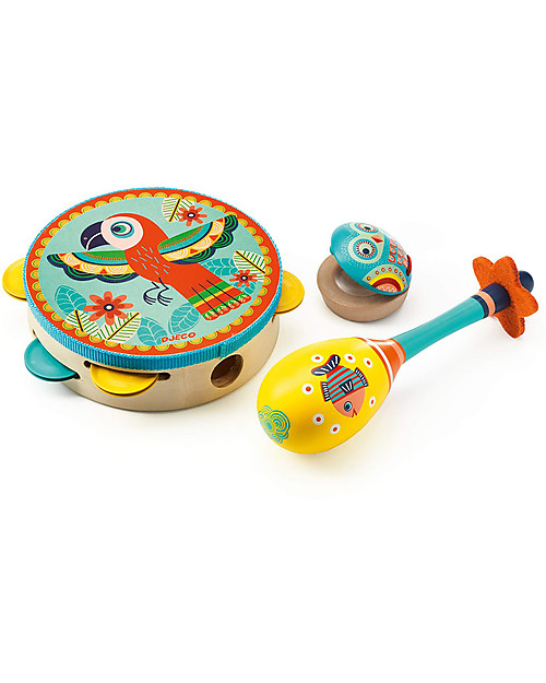 Djeco Set of Three Instruments: Tambourine + Maracas + Castanet Musical Instruments