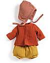Djeco Shorts Shirt and Hat for Pomea Doll - Mandarine - Easy to Wear Dolls Accessories
