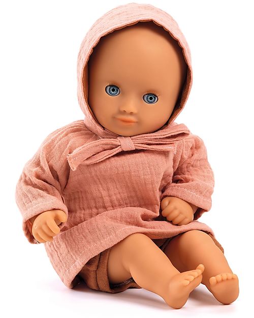 Djeco Shorts Shirt and Hat for Pomea Doll - Peach - Easy to Wear Dolls Accessories