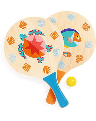 Djeco Tennis Racket and Ball Set - FSC Certified Wood - with Bag Outdoor Games and Toys_