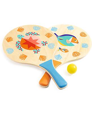 Djeco Tennis Racket and Ball Set - FSC Certified Wood - with Bag Outdoor Games and Toys_