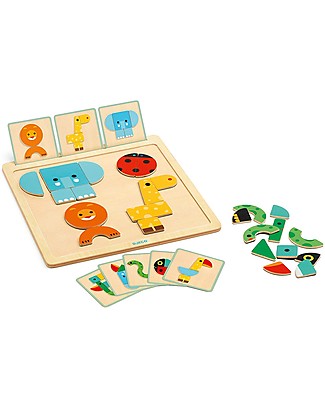 Djeco Wooden Magnetic Puzzle GeoBasic - Figures to Create Animals Puzzles