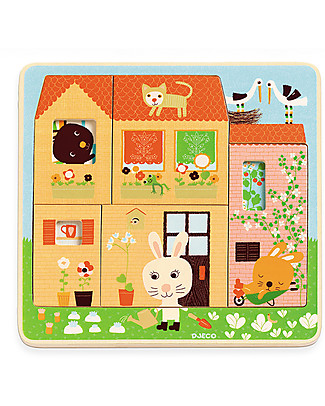 Djeco Wooden Puzzle in 3 Levels - Rabbit House Story Making Games