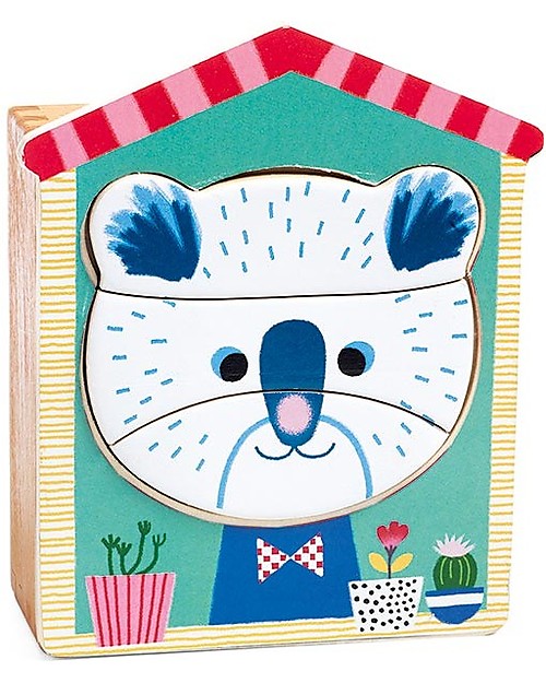 Djeco Wooden Puzzle To Create Animals Face Mix Unisex Bambini