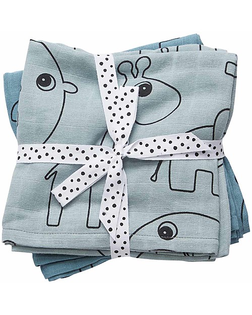 Done By Deer 2-Pack Burp Cloth Contour - Blue - 70x70 cm - 100% cotton Burpy Bibs