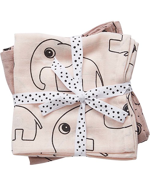 Done By Deer 2-Pack Burp Cloth Contour, Powder - 70x70 cm - 100% cotton Burpy Bibs