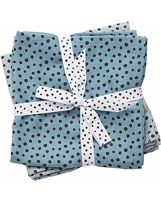 Done By Deer 2-Pack Burp Cloth Happy Dots, Blue - 70x70 cm - 100% cotton Burpy Bibs