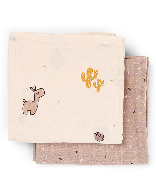 Done By Deer 2-Pack Burp Cloth - Lalee - Powder - 65x65 cm - 100% cotton Snap Bibs