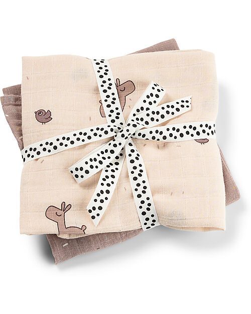 Done By Deer 2-Pack Burp Cloth - Lalee - Powder - 65x65 cm - 100% cotton Snap Bibs