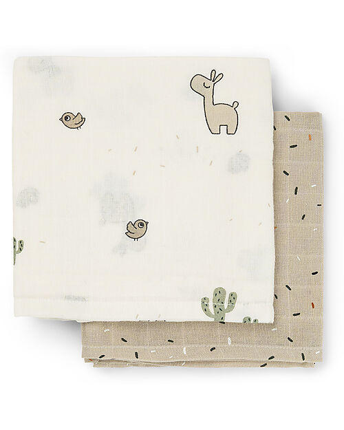 Done By Deer 2-Pack Burp Cloth - Lalee - Sand - 65x65 cm - 100% cotton Snap Bibs