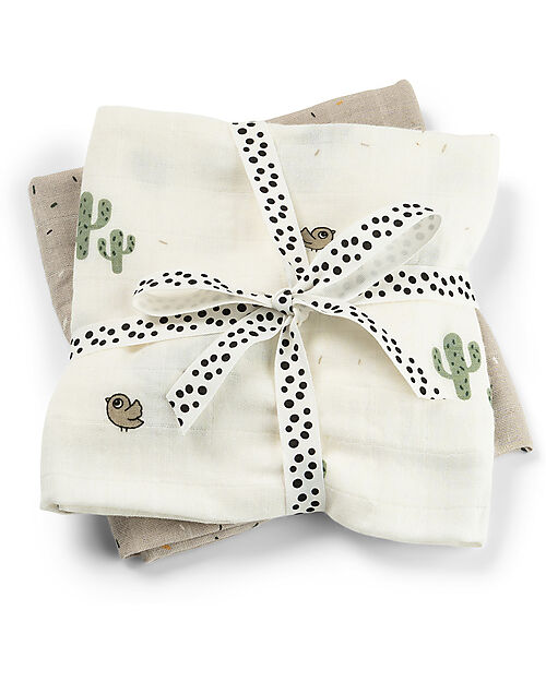 Done By Deer 2-Pack Burp Cloth - Lalee - Sand - 65x65 cm - 100% cotton Snap Bibs