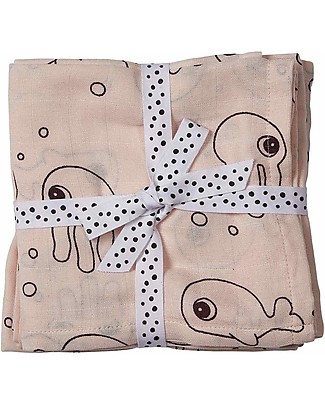 Done By Deer 2-Pack Burp Cloth Powder Sea Friends - 70x70 cm - 100% cotton Burpy Bibs