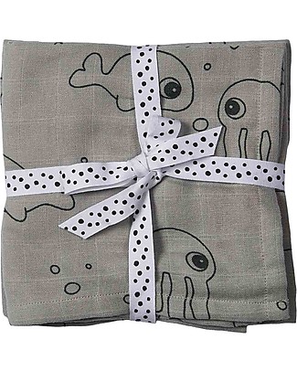 Done By Deer 2-Pack Grey Swaddles Sea Friends - 120x120 cm - 100% cotton Swaddles