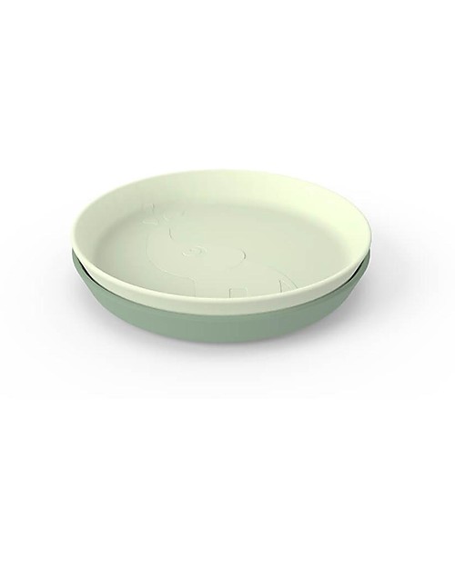 Done By Deer 2-Pack Kiddish Plate - Elphee - Green - 100% Recyclable Melamine-free Bowls & Plates