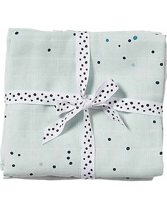 Done By Deer 2-Pack Swaddles Dreamy Dots, Blue - 120x120 cm - 100% cotton Muslin Swaddle