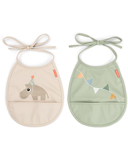 Done By Deer 2-Pack Waterproof Bib - Celebration - Sand - with Pocket Waterproof Bibs