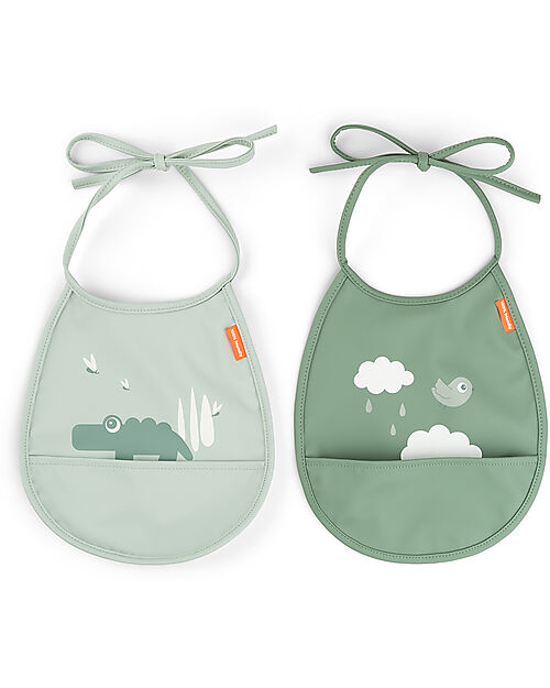 Done By Deer 2-Pack Waterproof Bib - Croco - Green - with Pocket Waterproof Bibs